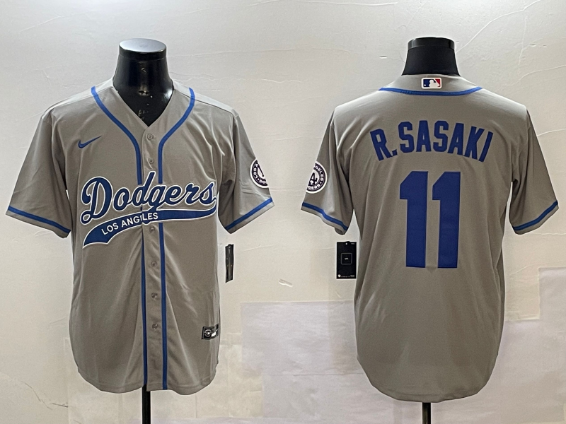 Men Los Angeles Dodgers #11 R Sasaki grey2025 MLB nike jersey style 10->los angeles dodgers->MLB Jersey